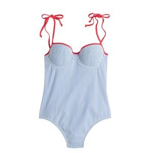 J.Crew Seersucker Shoulder Tie Swimsuit